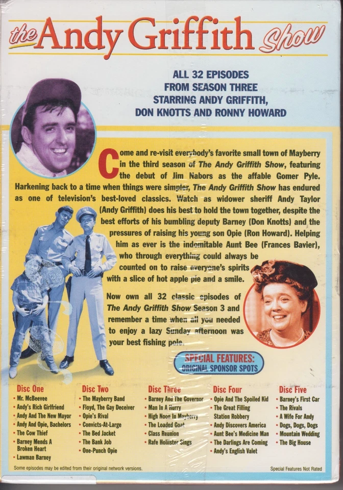 The Andy Griffith Show The Complete Third Season New Sealed - Image 2 of 2