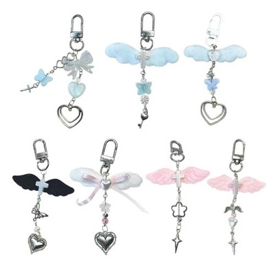 Handmade Beaded Keychain with Wing Heart Bowknot Phone Charm Cellphone Pendant