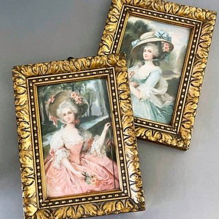 2 schöne alte Bilderrahmen elegante Damen Holz Gold Barock Rokoko Vintage