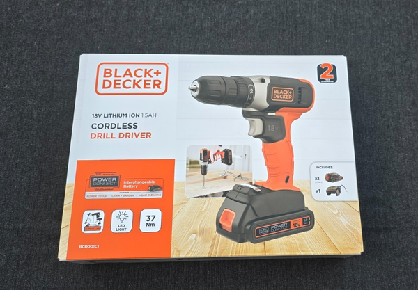 Black+Decker BCD001C1 Akku Bohrschrauber 18V Akkuschrauber Set Neu Ovp-image