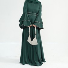 Elegant Women Abaya Muslim Kaftan Beaded Long Dress Maxi Robe Dubai Turkey Gown