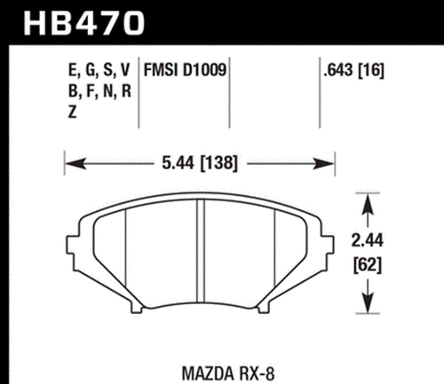 Hawk HB470F.643 Brake Pad for Mazda RX-8 RX8 SE3P 2004-2011 - Front - Foto 2 di 2