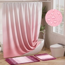 15 Pcs Shower Curtain Set Pink Bathroom Sets with Shower Curtain and Rugs Omb...
