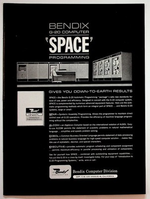 Bendix G-20 Computer 'SPACE' Programming Vintage Mainframe Ad Los Angeles