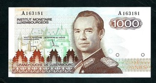 Luxembourg (P59a) 1 000 Francs 1985 VF