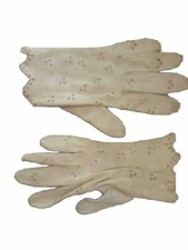 Vintage White Eyelet Brushed Cotton Gloves Women  s Small 60s 8  long