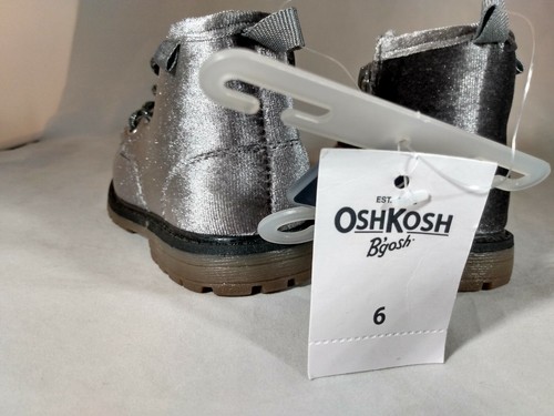 Bebé Niño Pequeño DOCs Estilo Botas Niñas Talla 6 Oshkosh 6 Gris Terciopelo Cremallera Lateral y Corbata - Imagen 2 de 8