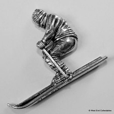 Downhill Skier Pewter Pin Brooch -British Hand Crafted- Skiing Snow Winter Sport