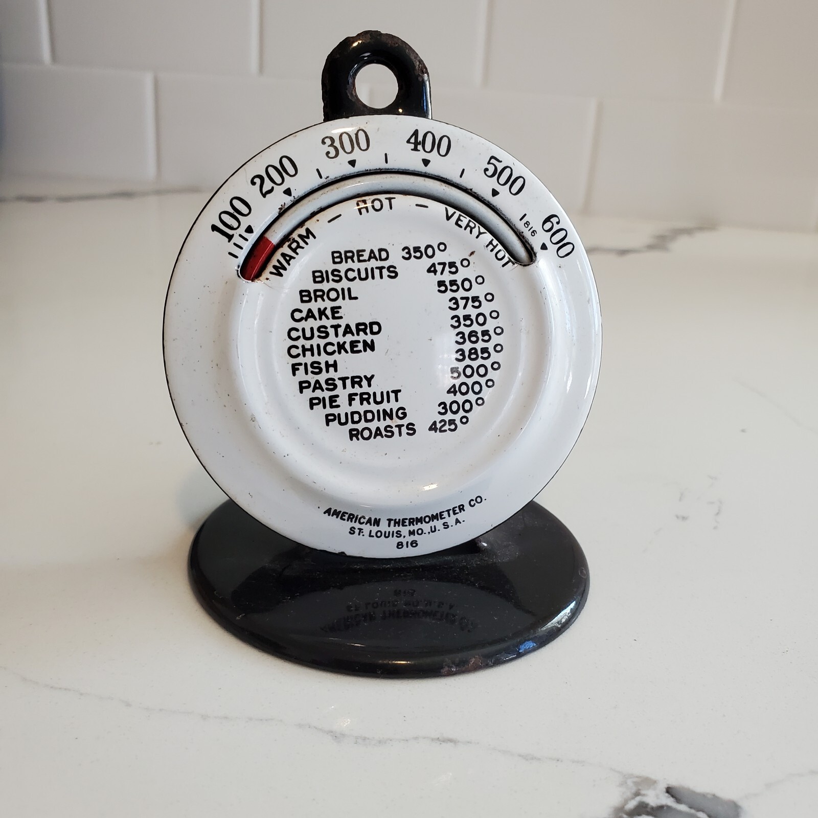 Vintage American Thermometer Co. Oven Porcelain Thermometer. Good