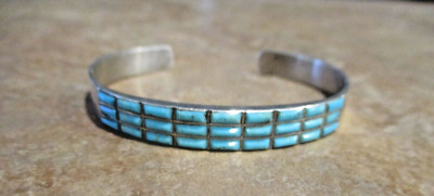FINE Vintage Zuni Sterling Silver Twenty-Seven Petit Point Turquoise Bracelet