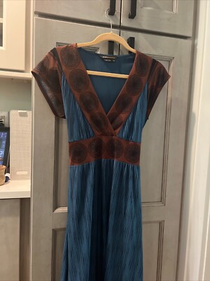 BCBG MAXAZRIA SZ XS Polyester/Spandex Chocolate Brown & Blue Dress