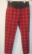 Hudson Jeans Bettie High Rise Tapered Leg Red Plaid Jeans NWT $265 size 26