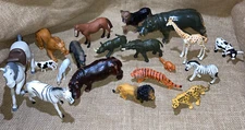 Lot of Vintage Animals Figures Farm Zoo Safari Plastic Animals Horse Hippo Tiger