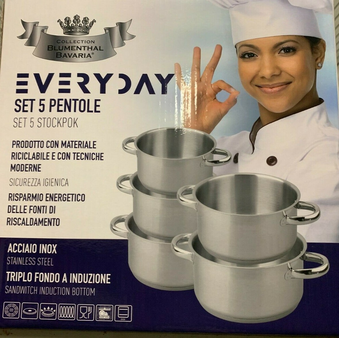 BLUMENTHAL BAVARIA SET 5 PENTOLE EVERYDAY 2M TRIPLO FONDO INOX 121416