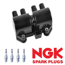 Ignition Coil & 4 NGK Iridium Spark Plugs for 1999-2002 Daewoo Lanos 1.6L I4