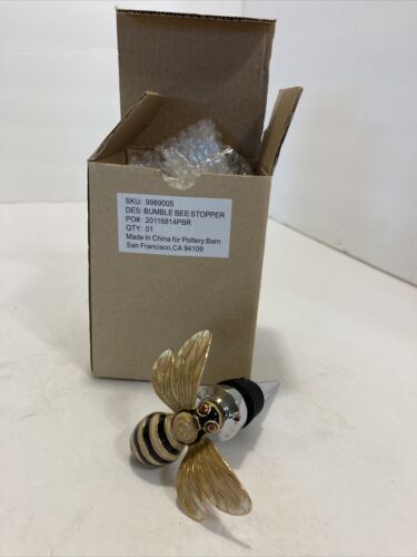 pottery barn enameled metal gold & black bumble bee wine bottle stopper - Picture 1 of 3