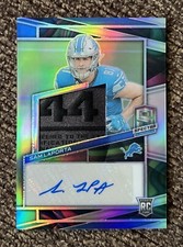 2023 Spectra Sam Laporta RPA # /4 Marble Lions Laundry Tag Rookie Patch Auto