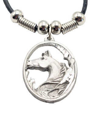 Vintage Sisk Horse Head Pendant Necklace Pewter Equestrian Jewelry