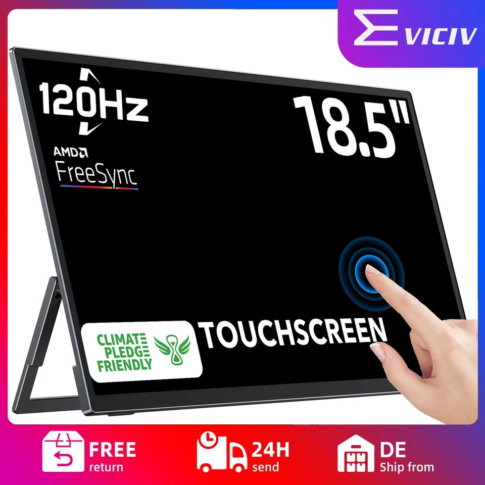 120Hz Touch Portable Monitor, 18,5 Zoll Tragbarer Mobiler IPS Bildschirm FHD HDR