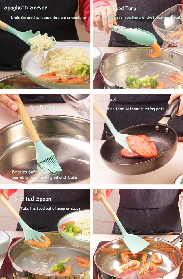 Juego de utensilios de cocina de silicona con soporte, 19 piezas utensilios de cocina resistentes al calor Foto 3 de 4