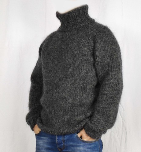 Hand Knitted MOHAIR WOOL mens sweater 