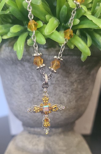 Childrens Silver & Orange Rhinestones Cross Dangle Charm Bracelet - Picture 3 of 4