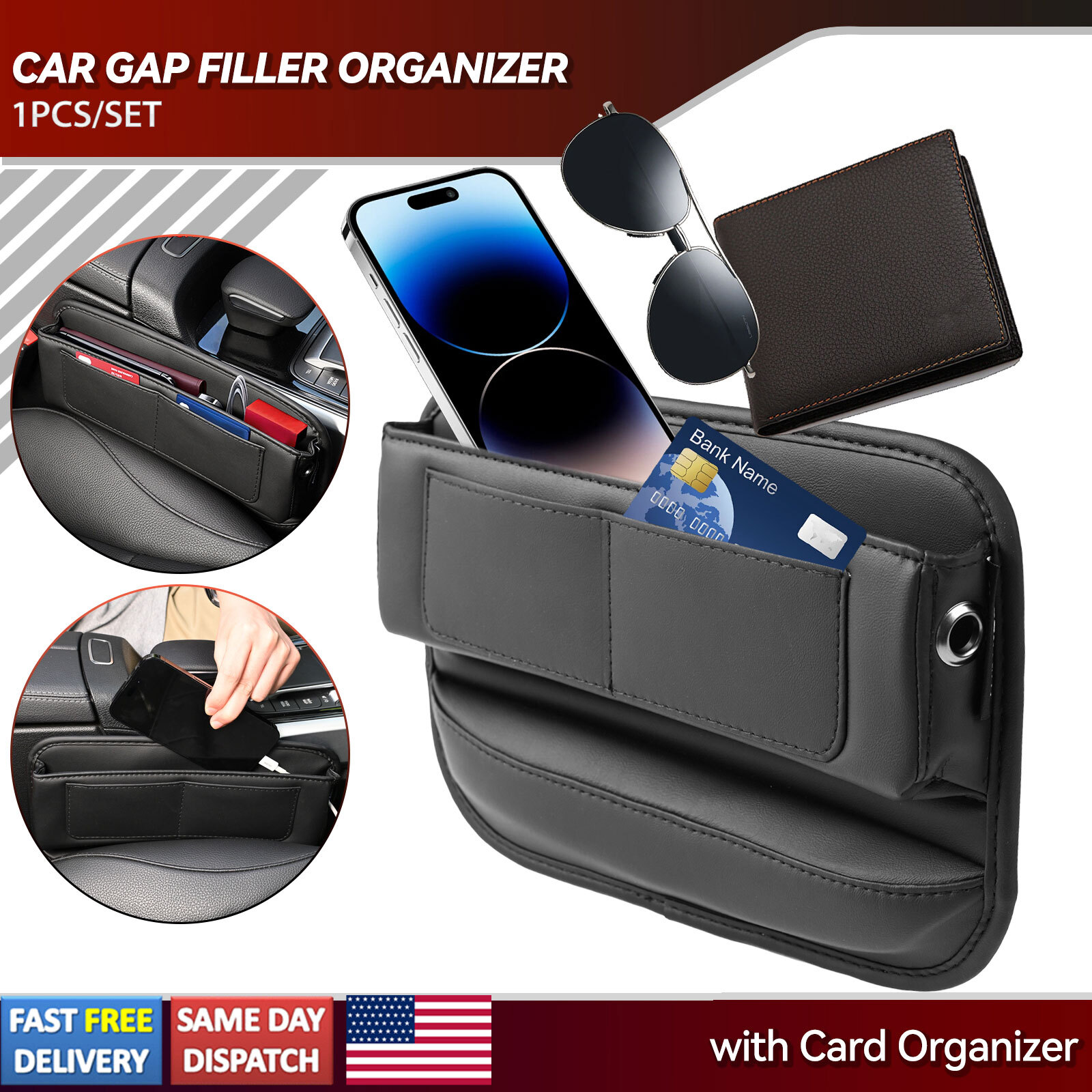 Car Seat Gap Organizer Leather Sponge Filler Holds Phone Keys Wallet
