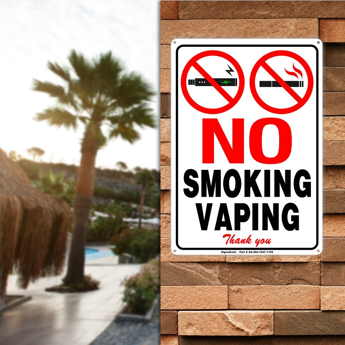4x Aluminium-Schild "No Smoking No Vaping" | 25,4x8,9 Cm | Witterungsbeständig & Rostfrei | Mit 4 Bohrungen Zur Montage | Für Innen & Außen