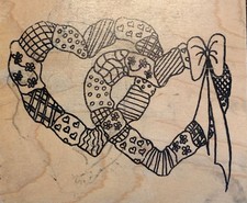 Vicon Inc. Wood Mounted Rubber Stamp - Intertwined Patchwork Hearts