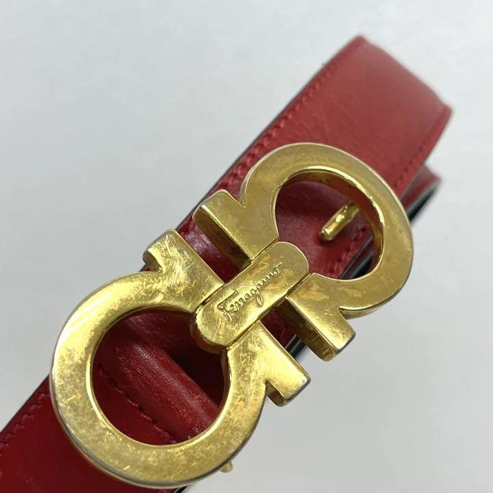 Salvatore Ferragamo Belt Leather Red Woman Waist 66.5 - 71.5cm Japan [Used]