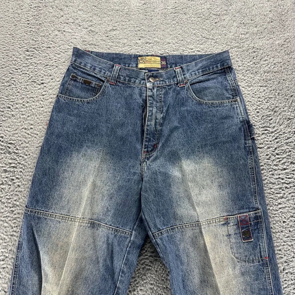 Jeans masculino vintage D-Tek 36x34 azul jeans folgado desbotado perna aba rolo - Imagem 2 de 4