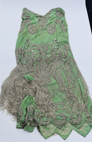 Antique original 9 pound 1920s French couture silver foil glass beaded sequin fr - Picture 8 of 20