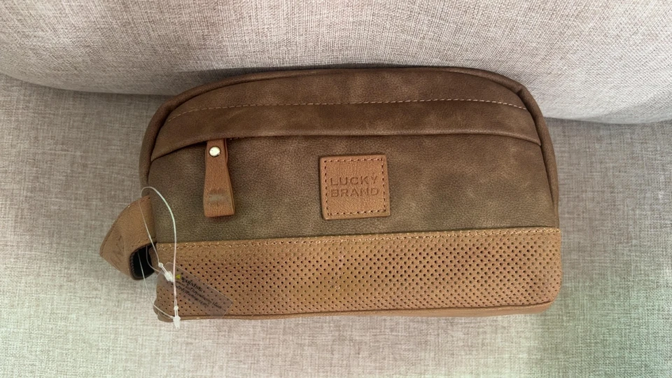 全新无标签 男式 Lucky 品牌 化妆包 旅行箱 DOPP 剃须袋 擦拭 清洁 棕色 — 第 2/4 张图片