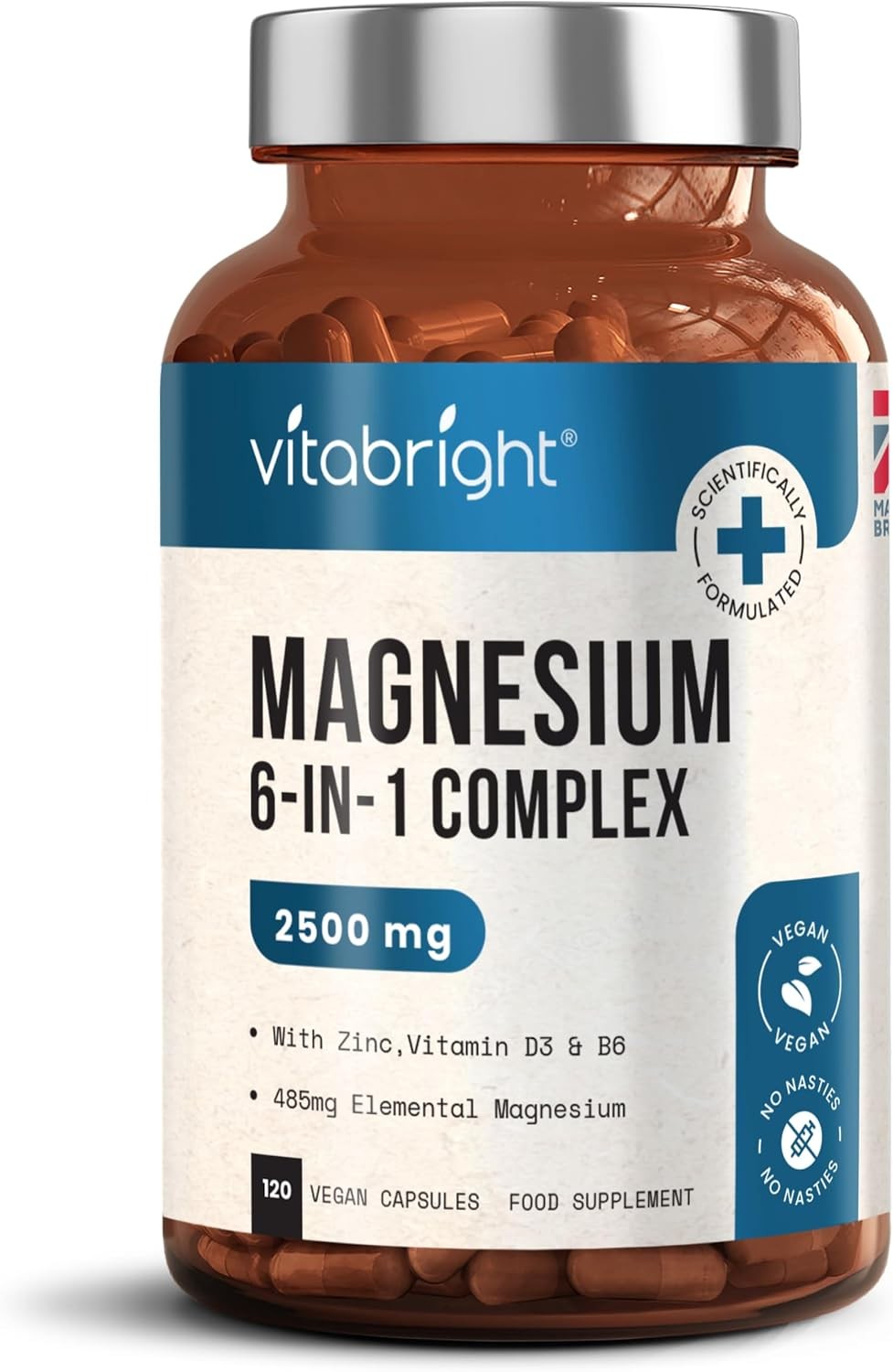 Advanced Mineral Complex 6-in-1 - With Zinc, D3 & B6 - Vegan, 120 Capsules - Image 3