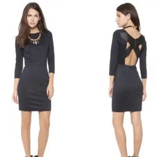 Alice + Olivia Xenah Navy Black Lamb Leather Sheath Cut-Out Dress