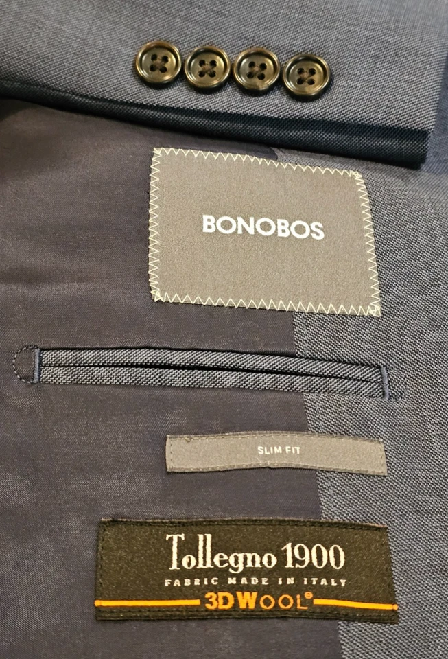 Chaqueta Blazer Bonobos Slim Fit Tollegno 1900 Lana Italia Azul Doble Ventilación 40R Foto 2 de 4