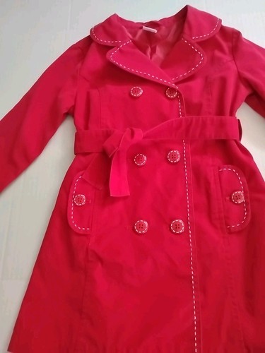Gymboree Girl's Best Friend RedTrench Coat size S( 5-6) Contrast White Stitching - Picture 8 of 19