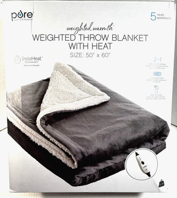 Weighted Throw Blanket Heated 13 lbs 50  x 60  Heat Therapy 2-1 Gray New Open