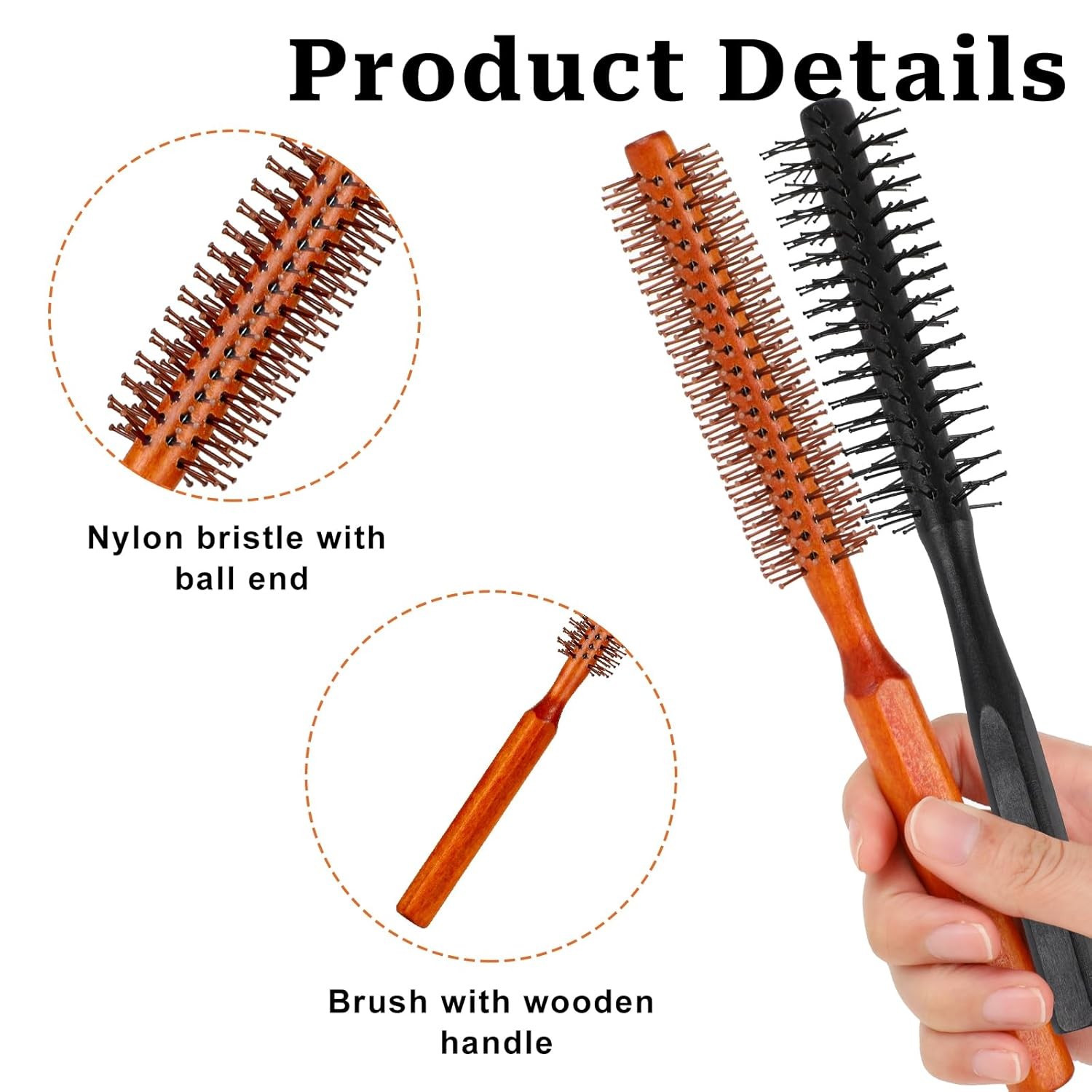 Small round Brush for Blow Drying,2 Pack Small Quiff Roller Brush with 8 Rows Ny