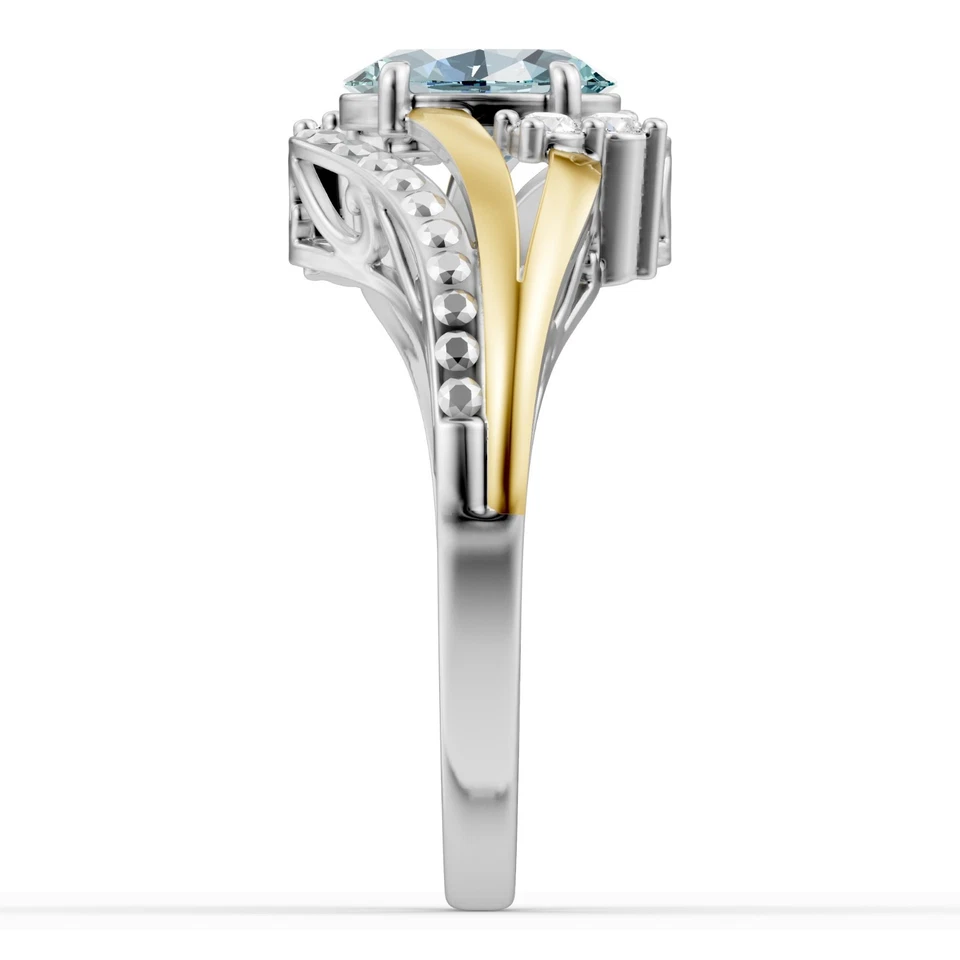 Anillo de plata 925 oro 10K aguamarina natural piedra de nacimiento de marzo en plata de ley Foto 3 de 4