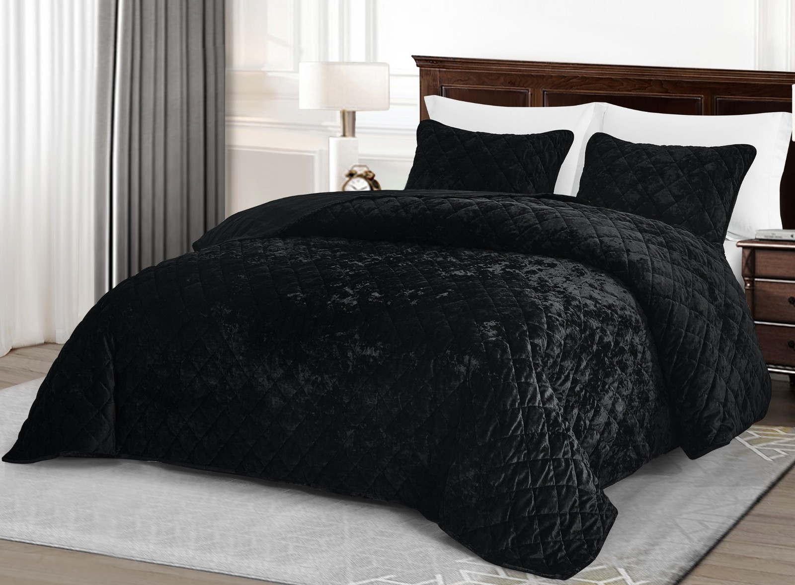 Chezmoi Collection Lux 3-Piece Diamond Stitch Plush Distressed Velvet Quilt Set