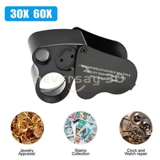 30X 60X Jewelers Loupe Magnifying Glass Coin Magnifier Eye Loop Pocket Jewelry