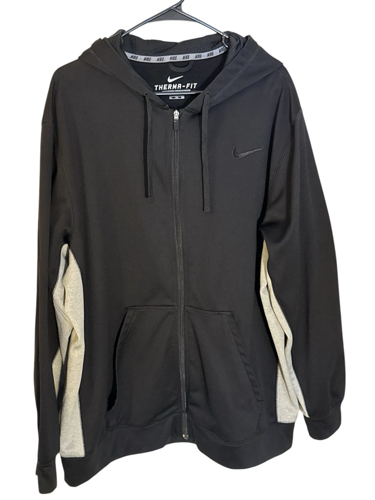 Nike Therma-Fit Hoodie Mens Large Black Gray Full Zip Sweatshirt Jacket Swoosh