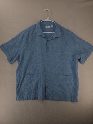 Cafe Luna Shirt Mens 2XL Blue Linen Cotton Short Sleeve Button Front Casual
