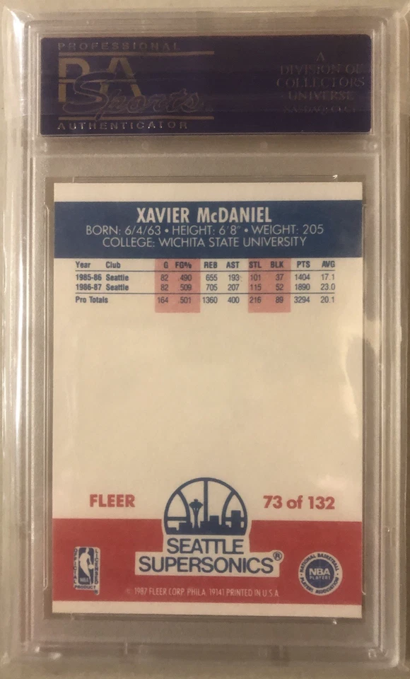 Fleer Basketball 1987 #73 Xavier McDaniel Supersonics PSA 10 GEMA como nuevo Foto 2 de 2