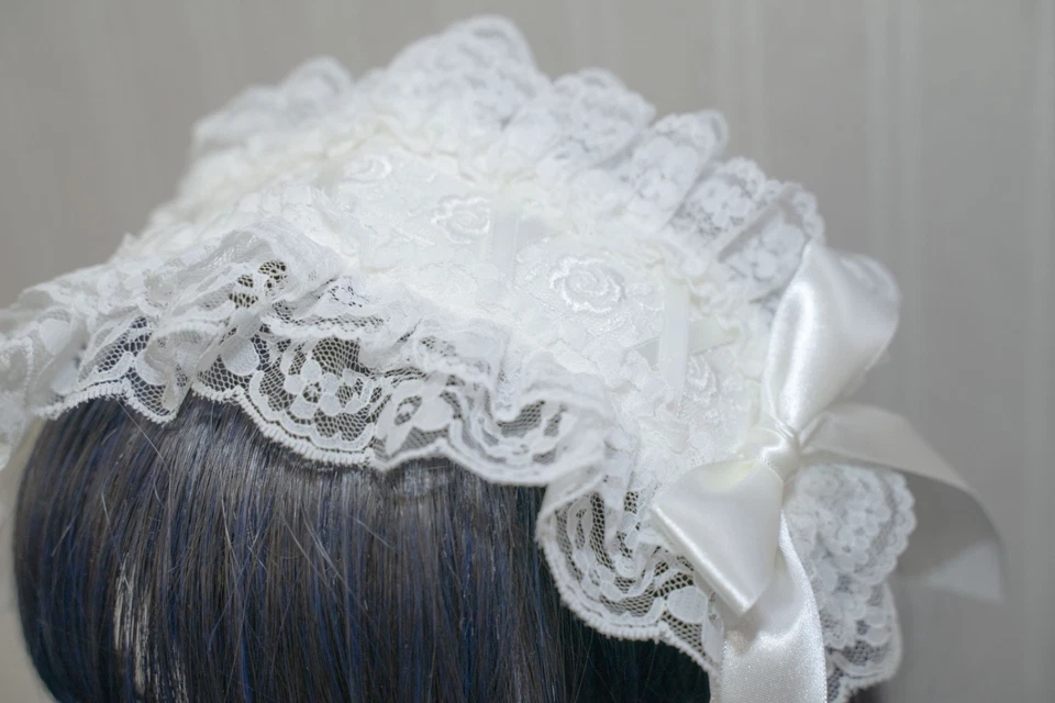 💖Japanese  white  Lolita  head dress Double-layered lace💖 - Image 2 of 4