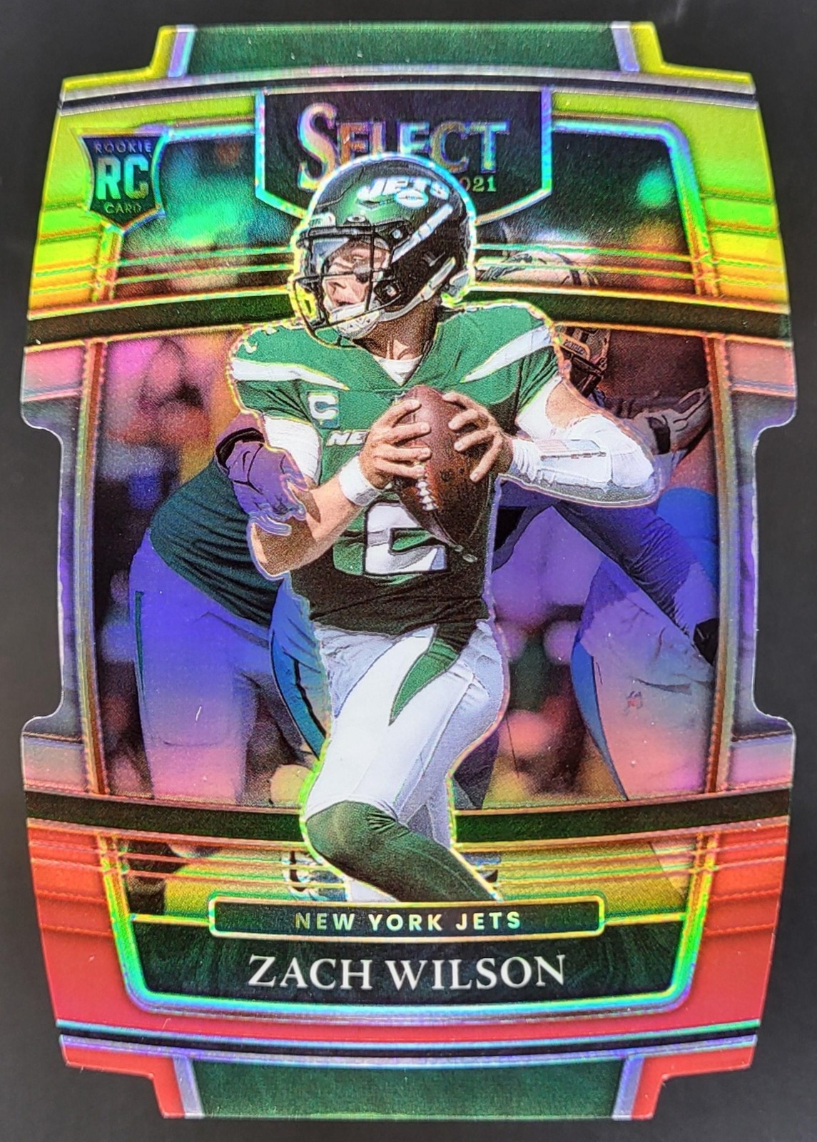 2021 Panini Select Zach Wilson Red and Yellow Prizm Die Cut RC Concourse Jets BF