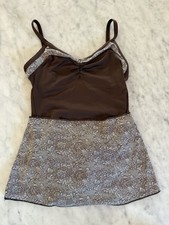 Motionwear Leotard And Skirt Set Girls 12-14 Brown And Blue So Cute 