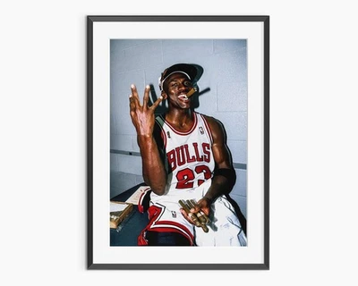 Michael Jordan Smoking Cigar Poster – Iconic NBA Legend Basketball Wall Art