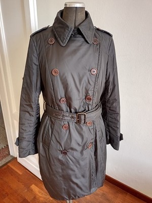 Aspesi Damen Trench Coat Mantel Jacke Halblang  Gefüttert Wattiert Grau Glanz